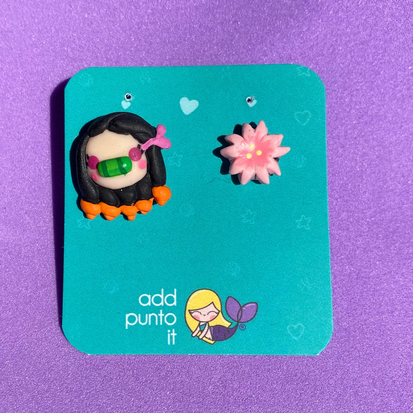 Aretes · Nezuko y flor (Demon Slayer)