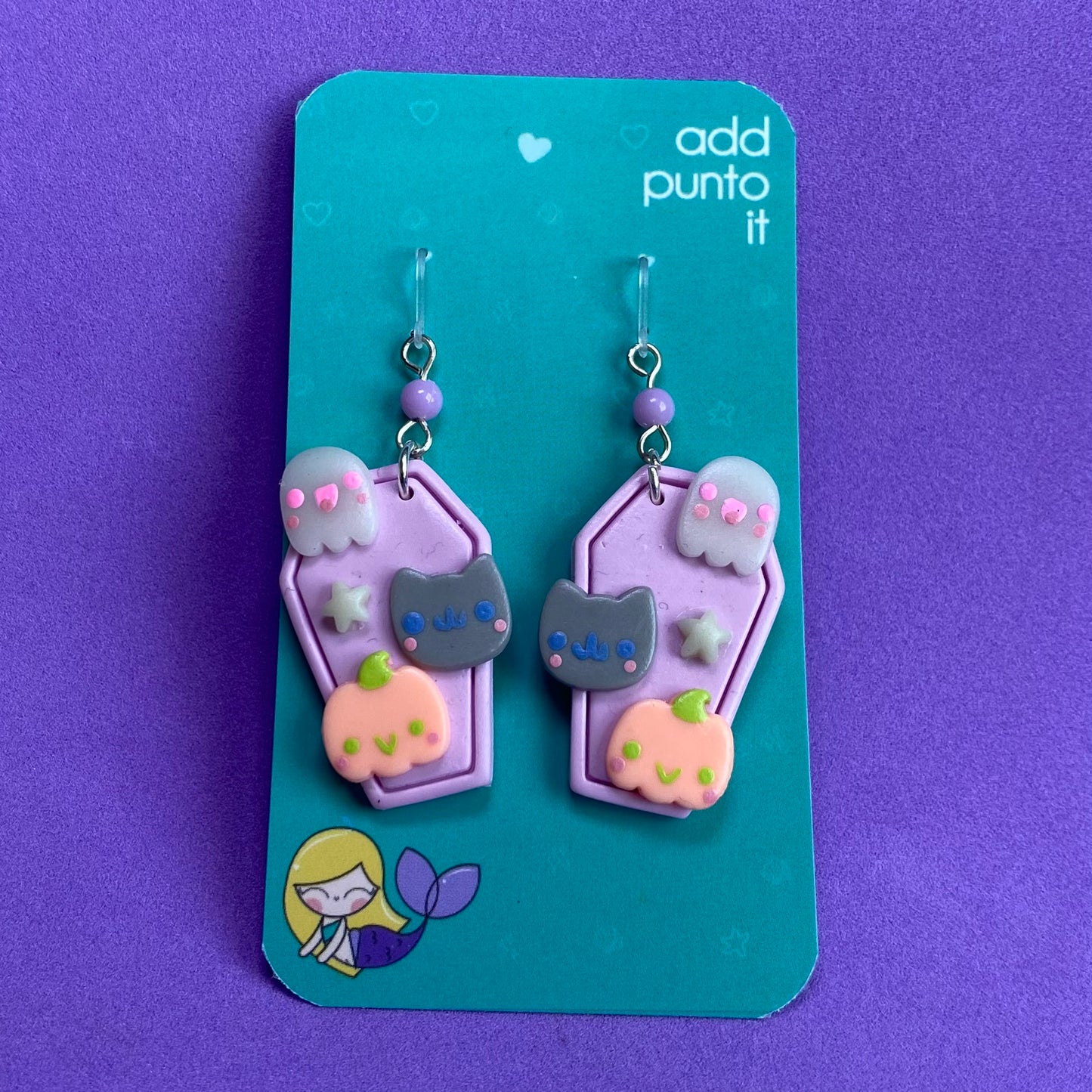 Aretes de Gancho · Ataúd gótico kawaii (Neon y Brillan en la obscuridad)(colección LIMITADA 2024)