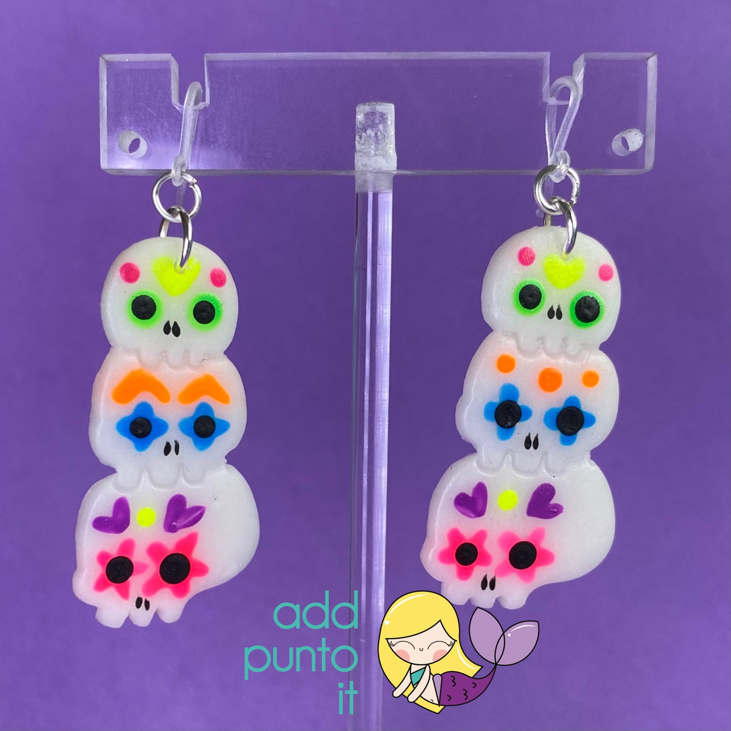 Aretes de Gancho · TRiple Calaverita de azúcar 💀(Neon y Brillan en la obscuridad)(colección LIMITADA 2024)