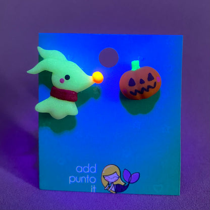 Aretes · Zero y calabaza (The Nightmare before Christmas) (GITD, Neón)